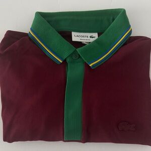 Lacoste Men's Polo in Burgundy with Green and Yellow Accents